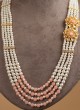 Peach And White Pearl Four Layered Mala